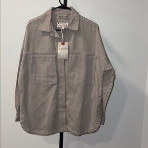Stoosh Over Sized Women’s Taupe Casual Button Down Shacket P2P 23